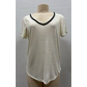 H&M Women size XS  light beige short sleeves embellished loose fit top